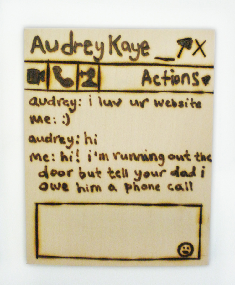 What is the Internet? – Wood-burned GChat detail